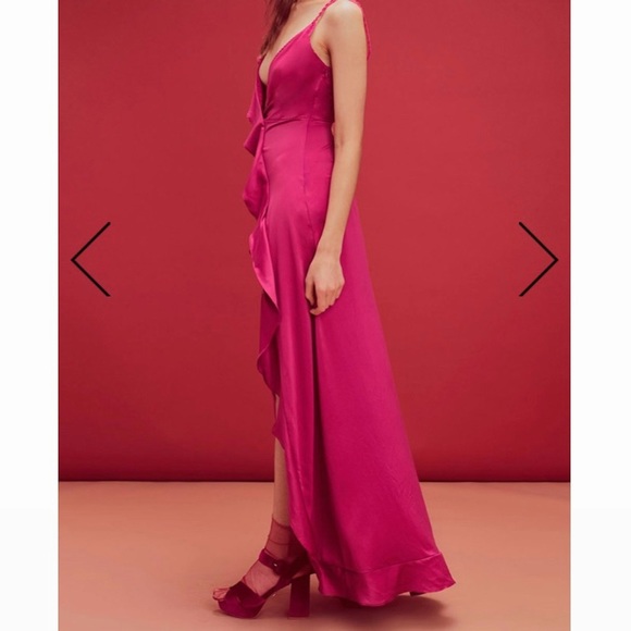 For Love & Lemons Isabella Ruffled Maxi Dress in Fuchsia Size M - Picture 9 of 16
